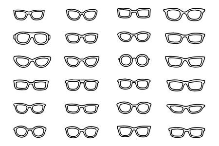 Hand drawn set of glasses. Vector doodle sunglasses icons. Vector illustrationのイラスト素材