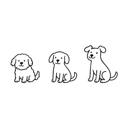Cute Doodle Dogs. Adorable Animal Friends. International Dog Day. Vector illustrationのイラスト素材