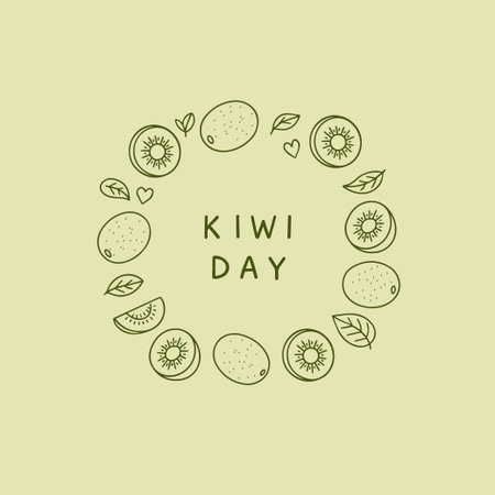 Kiwi Day Doodle Vector Illustration, Hand Drawn Banner. Vector illustrationのイラスト素材