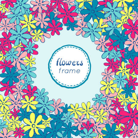 Doodle flowers frame. Cute hand drawn illustration perfect for wedding invitations and birthday cards. Vector illustrationのイラスト素材