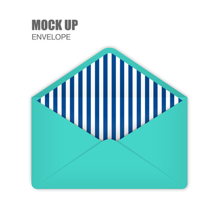 Aquamarine Open Empy Envelopes with darkblue stripes inside. Template for Your Business. Vector illustrationのイラスト素材