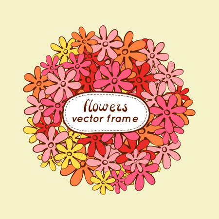 Doodle flowers frame. Cute hand drawn illustration perfect for wedding invitations and birthday cards. Vector illustrationのイラスト素材