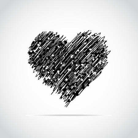 Hand drawn  heart with lots of smal black and whitel dots. Vector illustration. Element for Valentine's Day or declaration of love.のイラスト素材