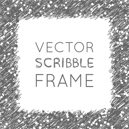 Hand drawn square frame. Pencil frame with black and white small circlesのイラスト素材