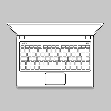 Open Modern Laptop, Top View Vector Illustration. Thin line Computer Notebook illustrationのイラスト素材