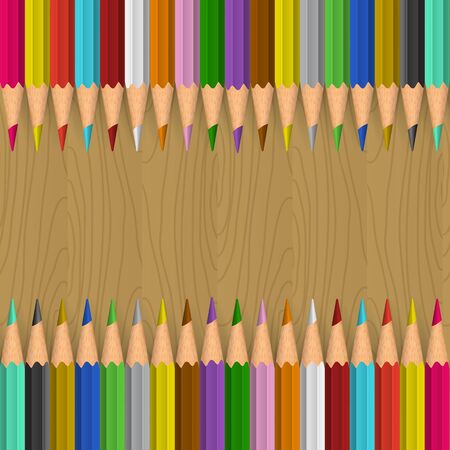 Background with color pencils on wooden table.のイラスト素材