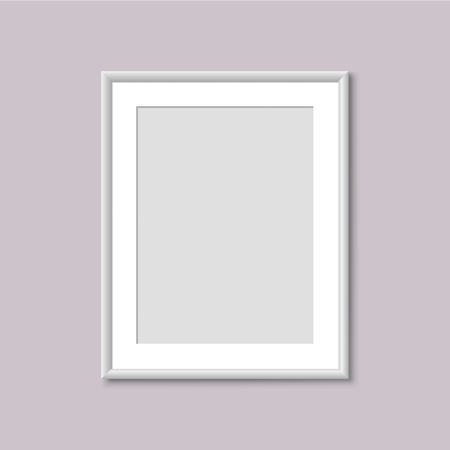 Realistic Empty White Picture Frame. Realistic vertical frame for paintings or photographs hanging on the wallのイラスト素材