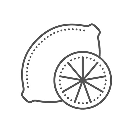 Lemon icon. Fresh citrus fruit. Thin line style. Black and white. Vector illustration isolated on white background. Flat design.のイラスト素材