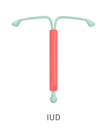 Contraceptives method - IUD. Medical intrauterine device. Contraception icon. Birth control. Planning pregnancy. Flat vector illustration isolated on white backgroundのイラスト素材