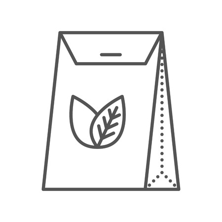 Tea packed in a paper bag. Packaging for herbal tea or spices. Vector flat icon. Thin line style. Outline illustration isolated on white background.のイラスト素材