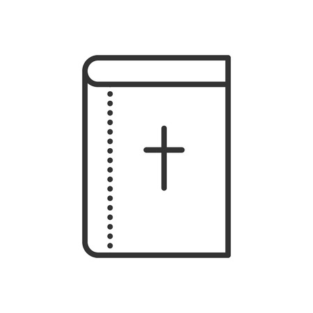 Holy Bible flat icon. Symbol of Christianity religion. Christian book with cross. Vector outline illustration isolated on white background. Thin line style.のイラスト素材