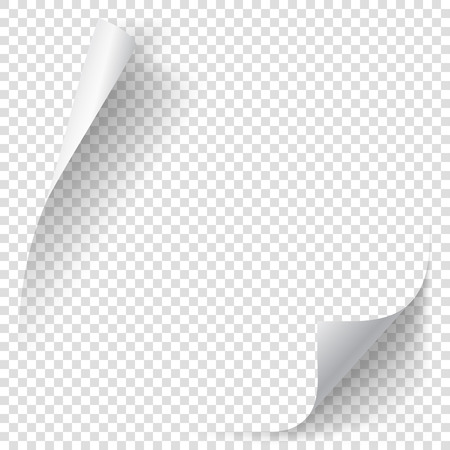White gradient paper curl with shadow isolated on transparent background. Vector sticker paper note for memo and notice. Vector template illustration for your designのイラスト素材