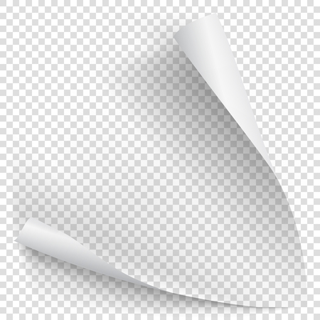 White gradient paper curl with shadow isolated on transparent background. Vector sticker paper note for memo and notice. Vector template illustration for your designのイラスト素材