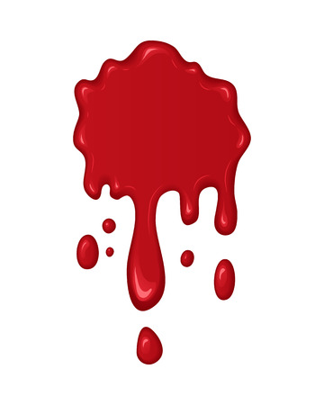 Blood splash. Stain or drop of red liquid. Abstract vector illustration. Isolated splatter or blot of paint on white background. Halloween design for banner and flyersのイラスト素材