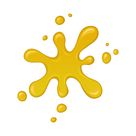 Vector splash of honey. Drop and splatter of yellow orange liquid. Abstract stain or blob of paint isolated on white. Cartoon design. Graphic element for banner or sticker.のイラスト素材