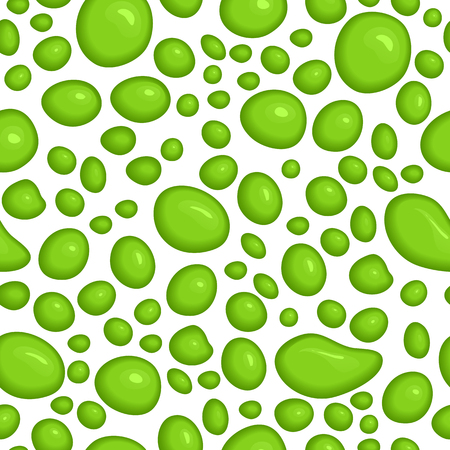 Seamless pattern of slime drops. Vector abstract illustration with green liquid blobs, splatters and paint stain on grey. Halloween backgroundのイラスト素材