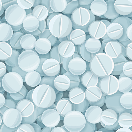 Seamless pattern with white medical tablets. Medicine vector illustration with pharmaceutical round pills for illness and pain treatment. Design for background or wallpaper.のイラスト素材
