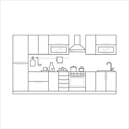 Kitchen furniture in thin lineのイラスト素材