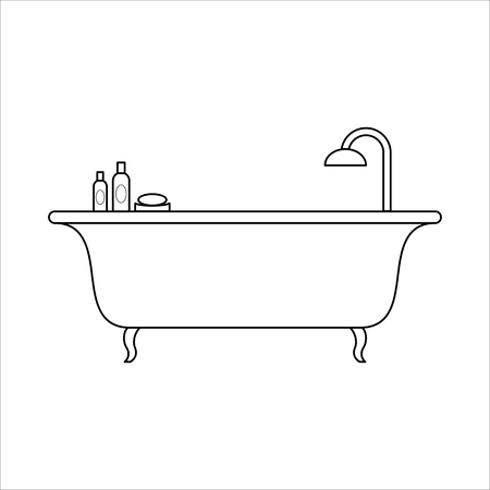 Freestanding bath, home furniture lineart design, interior conceptのイラスト素材
