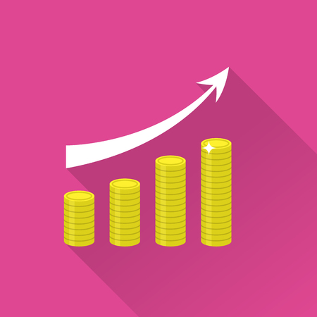 Growing piles of gold coins with arrow iconのイラスト素材