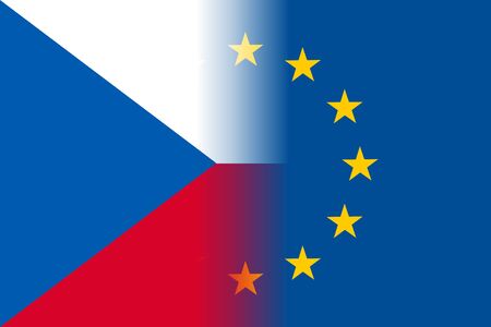 Czech Republic national flag with a flag of European Union twelve gold stars, identity and unity with EU, member since 1 May 2004. Vector flat style illustrationのイラスト素材