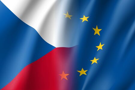 Symbol of Czech republic is EU member. European Union sign with twelve gold stars on blue and Czech republic national flag. Vector isolated iconのイラスト素材