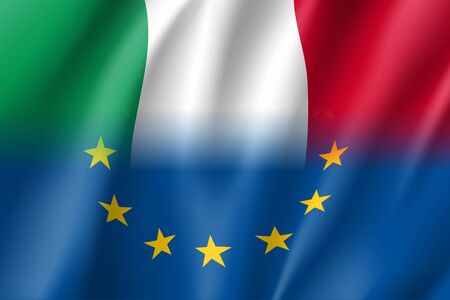 Symbol of Italy is EU member. European Union sign with twelve gold stars on blue and Italy national flag. Vector isolated iconのイラスト素材