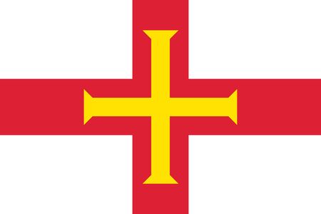 Guernsey, island in the English Channel, civil and state flag, bright red and gold cross within it on white background. Vector flat style illustrationのイラスト素材