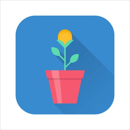 Gold coin flower pot iconのイラスト素材