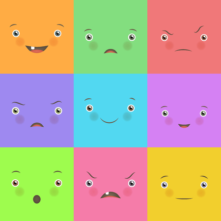 Emotion flat set. Cute square faces.のイラスト素材