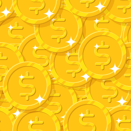 Placer gold dollars style seamless pattern. Background of gold dollars as a pattern for designers and illustrators. Cover of gold pieces in the form of vector illustrationのイラスト素材