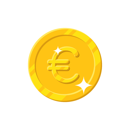 Gold euro coin cartoon style isolated. Shiny gold euro sign for designers and illustrators. Gold piece in the form of a vector illustrationのイラスト素材