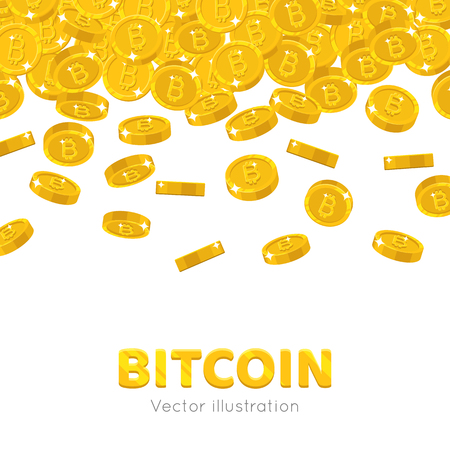 Falling gold bitcoins cartoon frameのイラスト素材