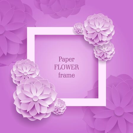 Paper flower square frame lilac background. Paper flower square frame on a lilac background. A few silver plants as a vector illustrationのイラスト素材