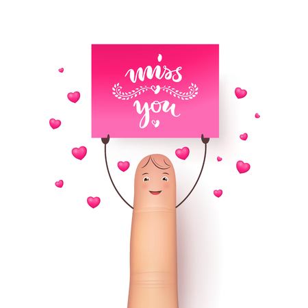 Funny finger holding banner miss youのイラスト素材