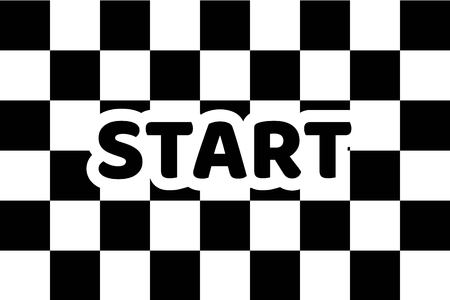 Flag auto racing, inscription start, flat icon. Symbol of start and finish of race cars on route. Vector illustration of chess canvasのイラスト素材
