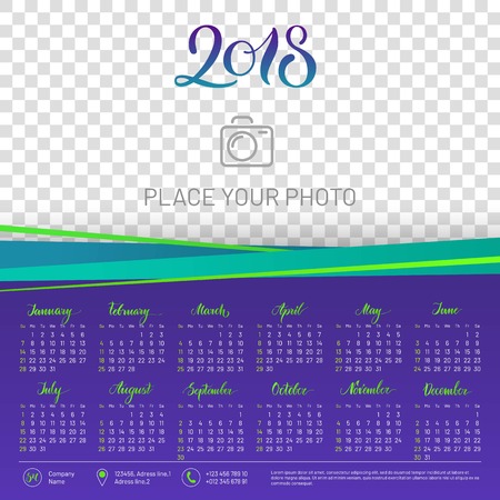 Wall calendar 2018 year, copy space atop transparent background. Chart with empty backdrop for photos. Vector illustration menology with decorative elementsのイラスト素材