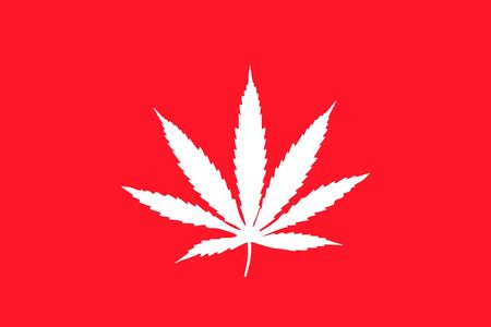 White cannabis leaf on red background, flag, flat iconのイラスト素材