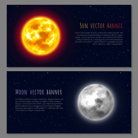 Sun and moon on night or black background, Vector illustration.のイラスト素材
