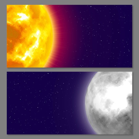 Two cards with the moon and sun and a dark blue night backgroundのイラスト素材