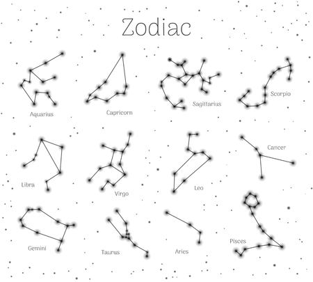 Set of twelve zodiac signs on a white background with  black spotsのイラスト素材