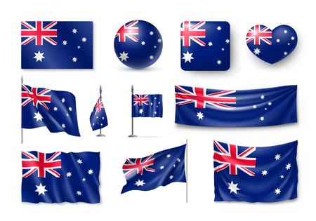 Set of Australia realistic flags, banners, banners, symbols and icon.のイラスト素材