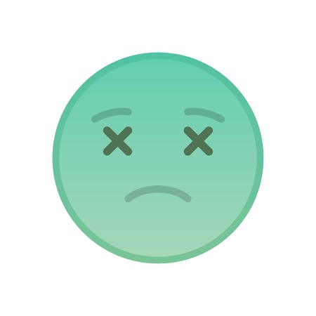 Dead emoticon isolated on white background. Corpse green emoji symbol with opened mouth. Social communication and internet chatting vector element. Undead smile face with facial expressionのイラスト素材