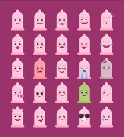 Condom shaped funny emoticons isolated setのイラスト素材
