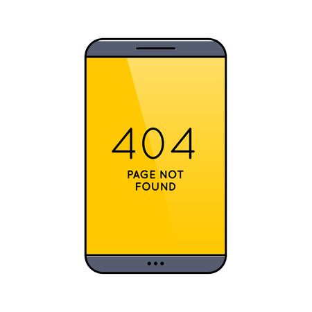 Smartphone with 404 error page on screen thin line icon. Page not found on touch screen outline pictogram. Mobile phone isolated on white background. Modern communication device vector illustration.のイラスト素材