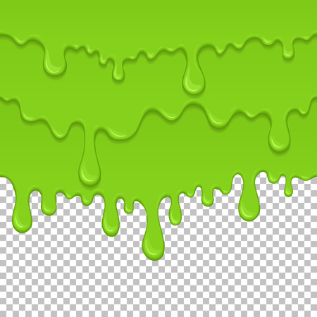 Green sticky liquid seamless element. Realistic dripping slime isolated object. Background with oozing zombie slime. Popular kids sensory game. Paint drips and flowing repeatable vector illustration.のイラスト素材