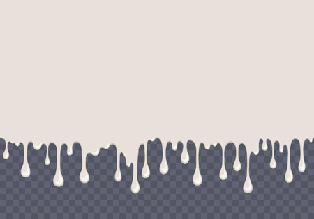 White dripping slime seamless pattern. Milk background with copy space. Kids sensory toy vector illustration. Realistic liquid sour cream isolated element. Flowing white fluid. Paint drops and blots.のイラスト素材