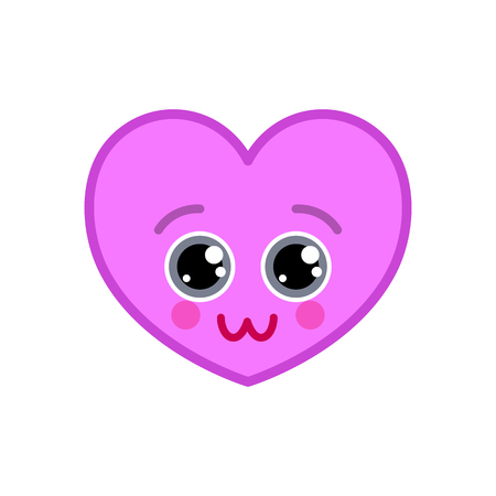 Lovely heart shaped funny emoticon icon. Charming pink emoji symbol. Social communication and online chatting vector element. Pretty face showing facial emotion. Valentine's day mascot in flat styleのイラスト素材