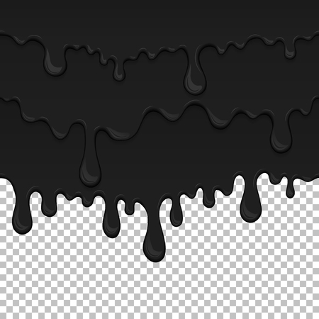 Black sticky liquid seamless element. Realistic dripping slime isolated object. Background with dark petroleum. Popular kids sensory game. Glossy black fluid flowing repeatable vector illustrationのイラスト素材