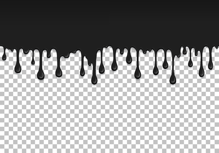 Black dripping slime seamless pattern. Petroleum background with copy space. Kids sensory toy vector illustration. Realistic liquid mucus isolated element. Flowing black fluid. Paint drops and blots.のイラスト素材